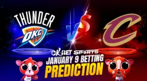 A logo of nba team with add of tarsier Thunder vs Cleveland
