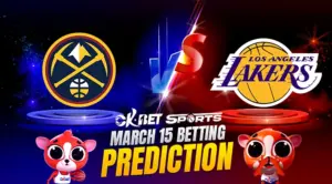 a logo of two nba teams Denver Nuggets vs Los Angeles Lakers