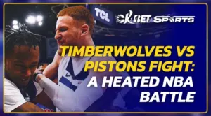 many men fighting in game of timberwolves vs pistons