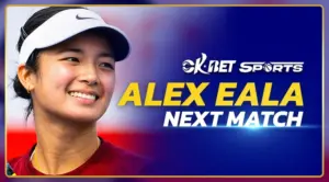 alex eala a woman playing tennis in match